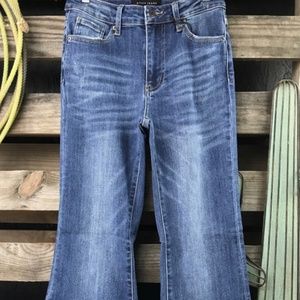 Risen Mid Rise Raw Hem flare jean